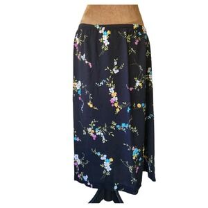 Vintage 90s Bizzit Skirt Size M Black Colorful Floral Elastic Waist Cottagecore